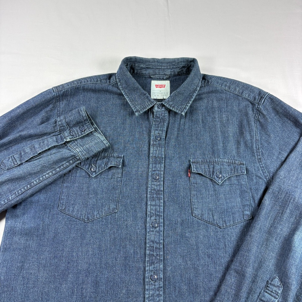 Levis Denim Shirt Mens XL Blue Button Up Western Jean Pockets Long Sleeve